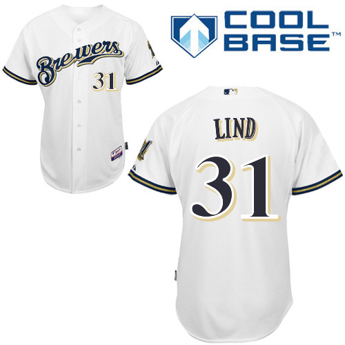 Adam Lind #31 MLB Jersey-Milwaukee Brewers Men's Authentic Home White Cool Base Baseball Jersey